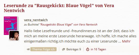 Leserunde zu Rausgekickt: Blaue Vögel auf Lovelybooks Leserunde zu Rausgekickt: Blaue Vögel auf Lovelybooks